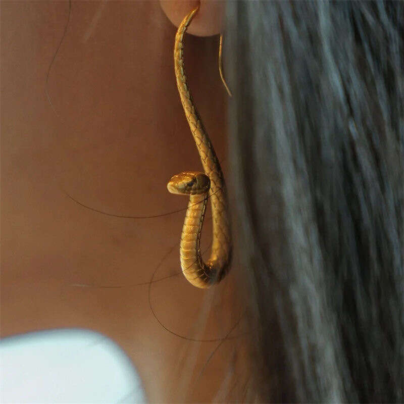 Personalized exaggerated earrings, king cobra design, electroplated gold female ear hook, zodiac gift