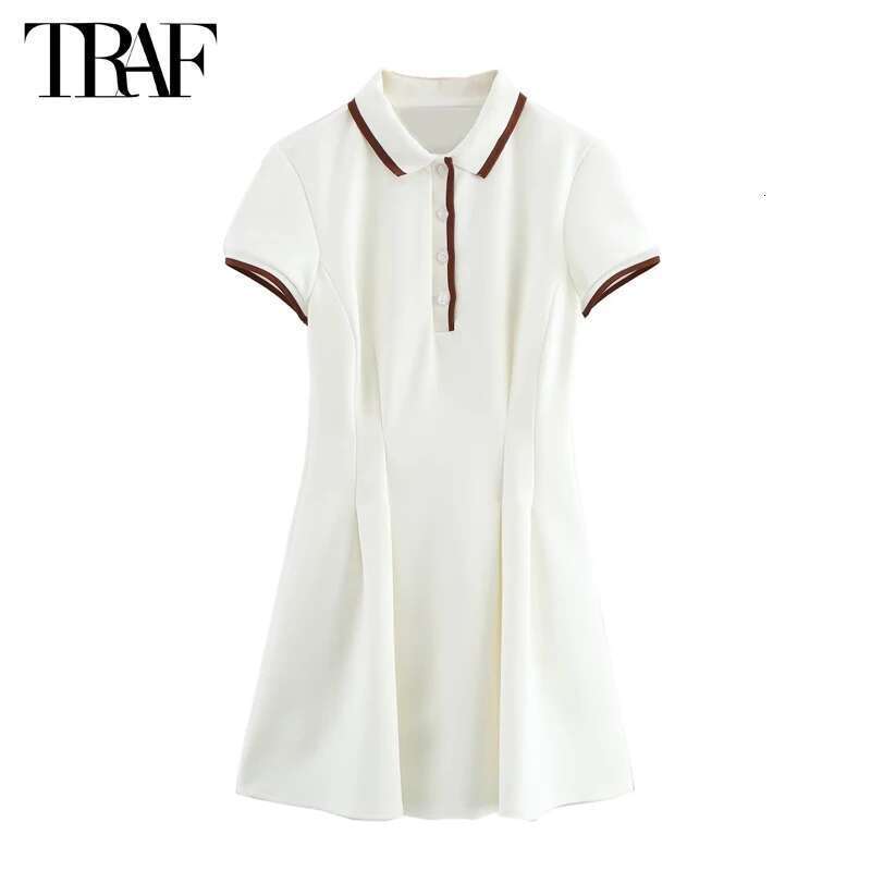 TRAF 2025 White For Women Polo Shirt Spring Mini Dress Woman Ribbed Short Sleeve Womens Dresses Elegant Vestidos
