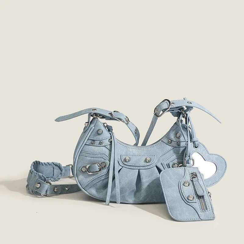 Trendy New Cropped Studded Fringed Versatile Motorcycle Crossbody Bag For Women Fashionable Pleated Design Single Shoulder Sling