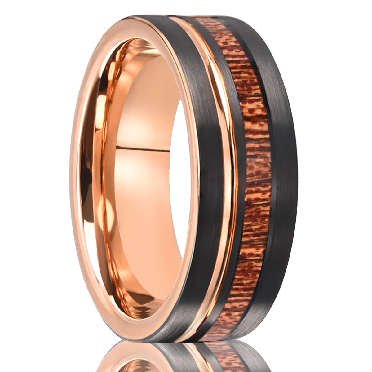 8MM/6MM rose golden and black tungsten ring wooden ring comfortable to wear suitable for daily wedding party anniversary gift 250515