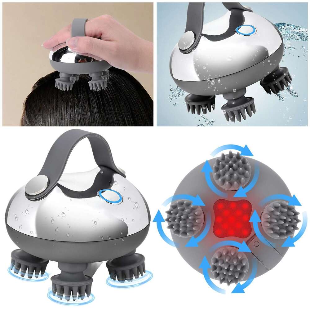 Electric Massager with 8 Silicone Massage Heads Scalp Kneading Vibrating Device IPX7 Waterproof for Body Relaxation