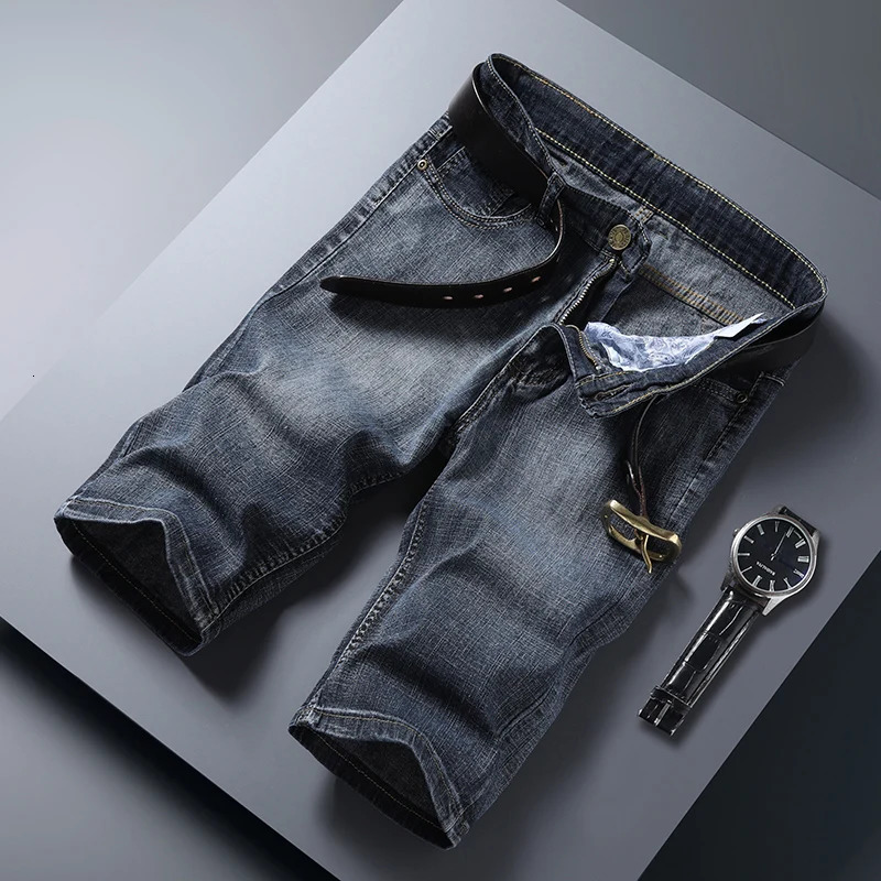 Mens Summer Pure Color Knee Length Jeans Stretch Fashion Slim Straight Denim Shorts High Quality Comfort Casual Short 250515