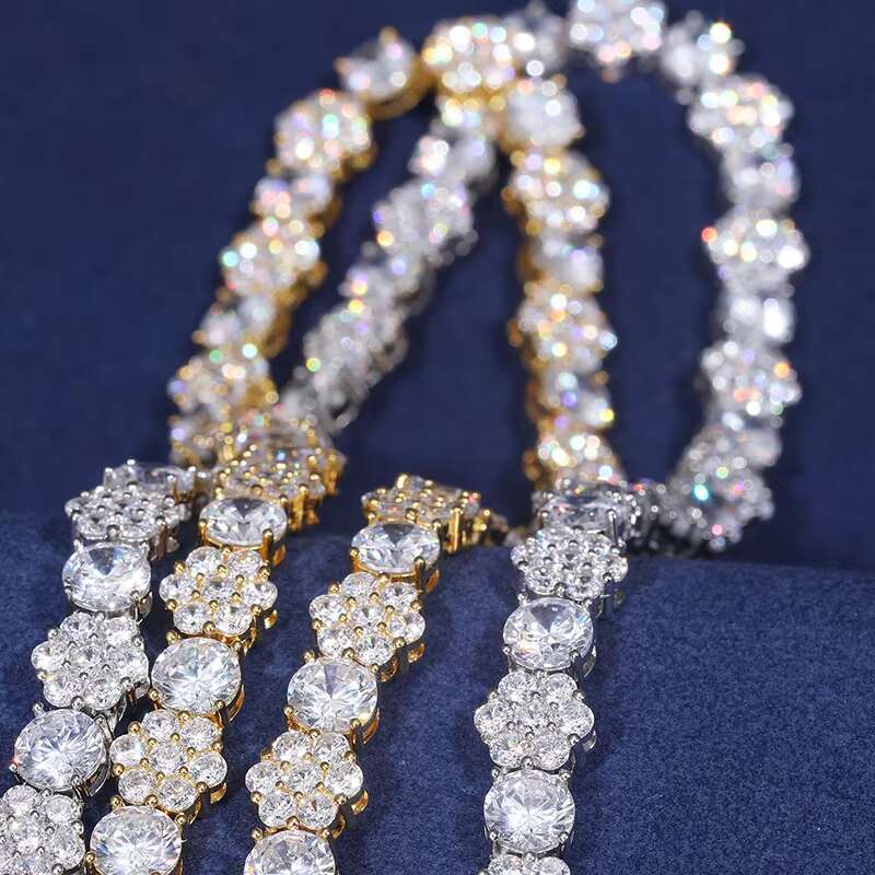 Certified 10mm 925 Sterling Silver Diamond Cluster Flower Design Iced Out Vvs Moissanite Link Chain Bracelet