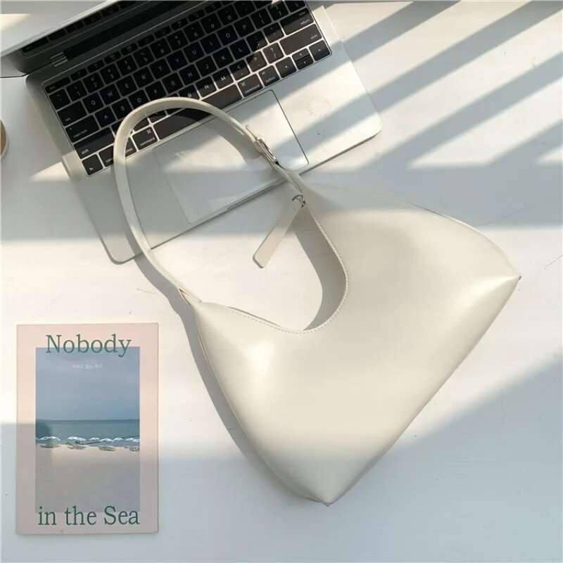 Ladies' Shoulder Girls' High-End Sense, Niche Underarm Bag, PU Leather, Cream Colored Small Handbag