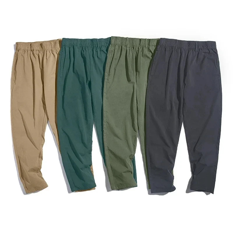 Maden Mens Casual Cotton Dad Pants Regular Straight Fit Solid Khaki With Elasticated Waist 4 Colors 250515