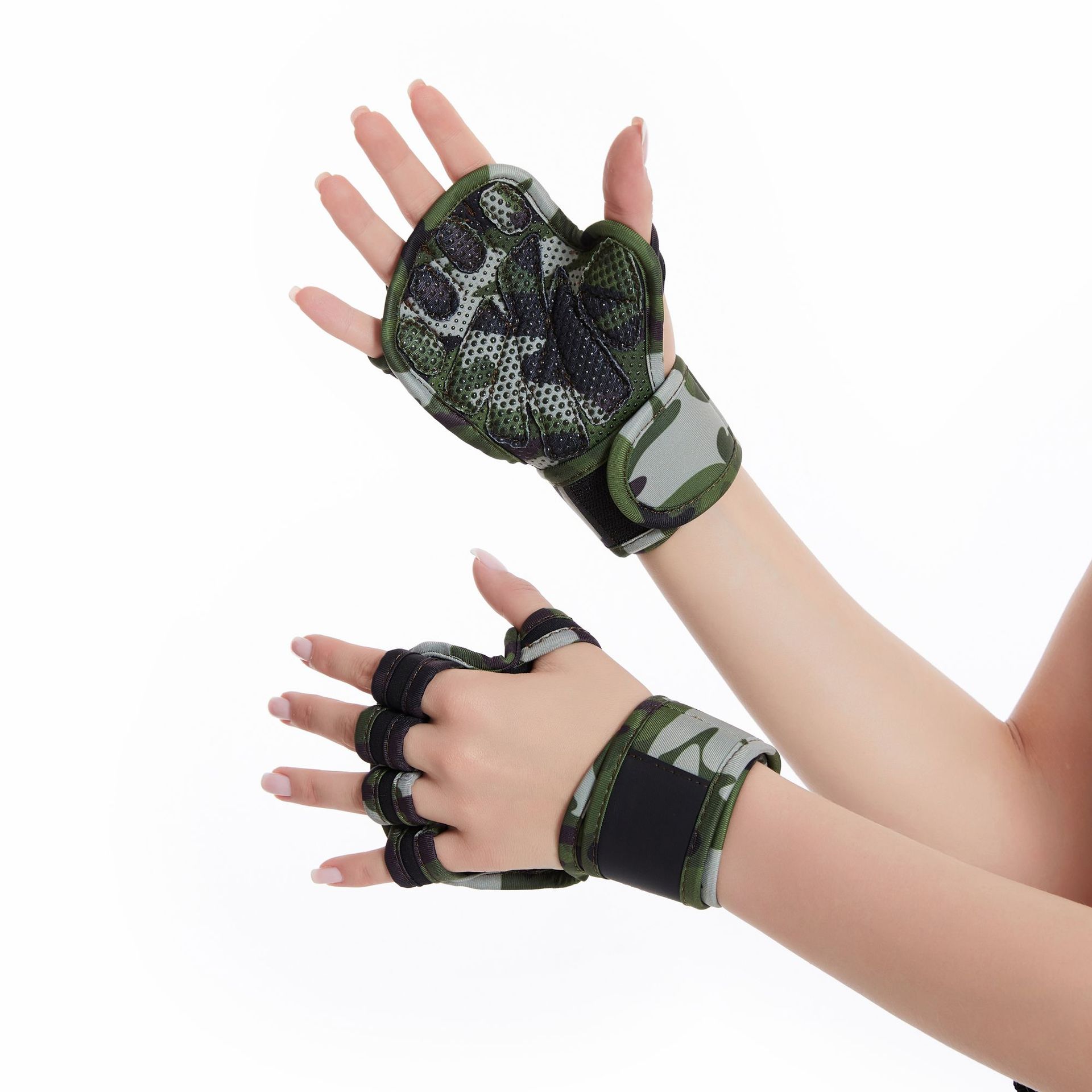 2Pcs Weightlifting Training Gloves Fitness Sports Body Building Gymnastics Gym Hand Wrist Palm Protector Gloves Half-finger Cycling Gloves with Wrist 
