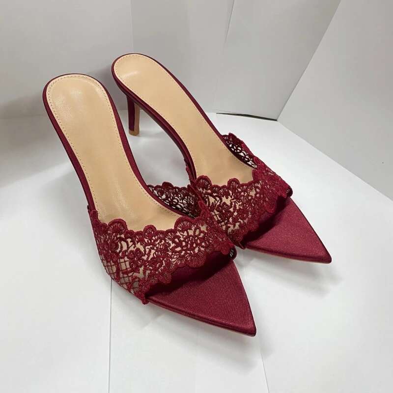 New Summer Women's High-heeled Sandals, Sexy and Comfortable Lace Embroidered Shoes, Mules, Banquet Shoes