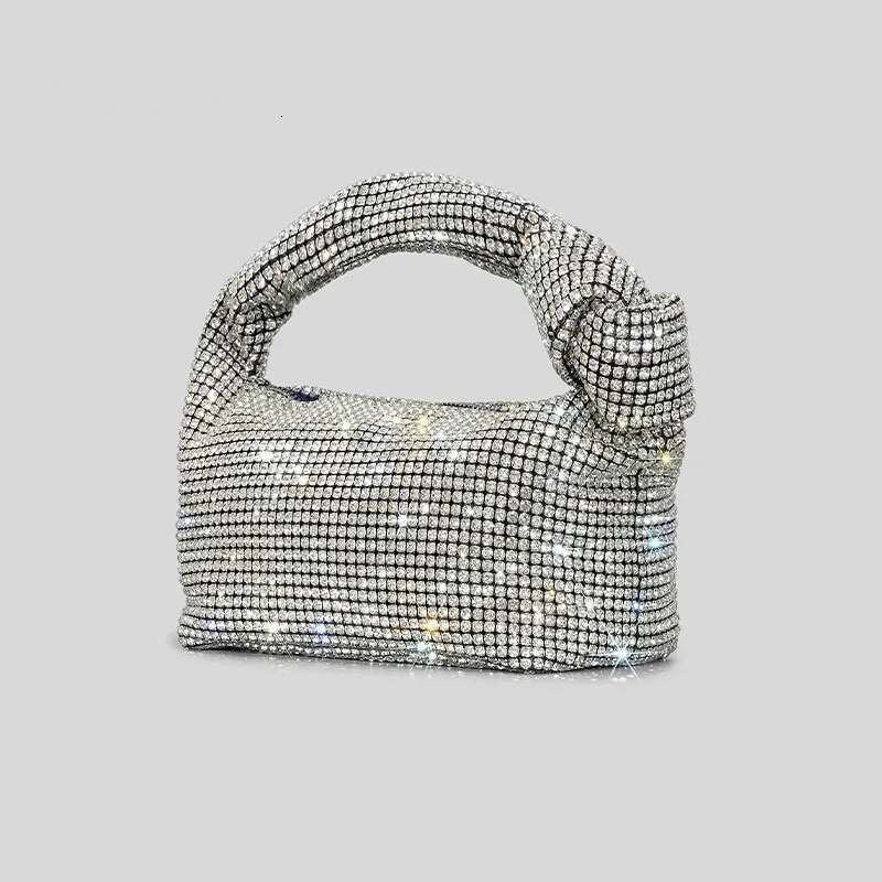 Rhinestones Knot Evening Bags Sier Crystal Top Handle Bag for Women Purses and Handbags Designer Handbag Tote