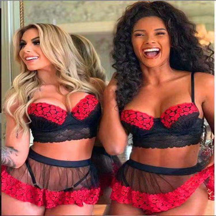 Patent Leather Sexy Lingerie Instagram Bra With Chest Pad Lace Lace Set Skirt Fun And Sexy Lingerie KQ