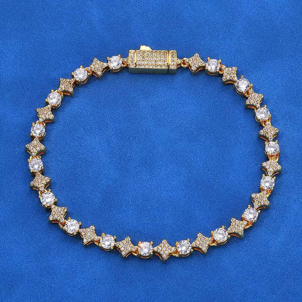 S925 Silver Moissanite Cross Star Tennis Chain Hip Hop Charm Bracelet Wholesale Custom Jewelry