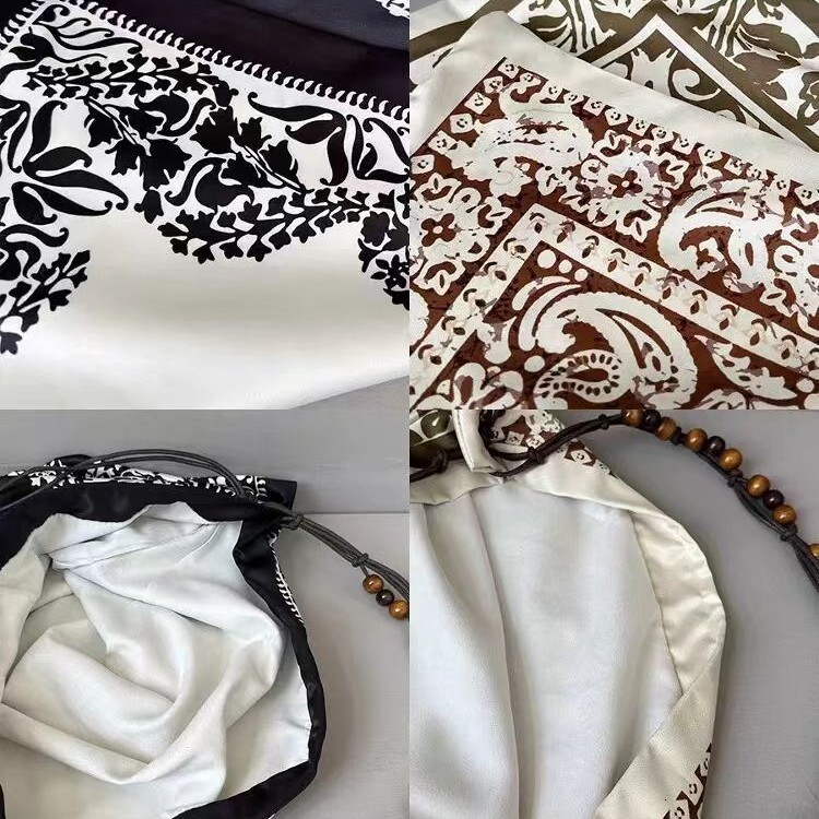 French Scarves, Double-Sided Art Printed Tote Large Capacity Commuting Beaded Single Shoulder Armpit Bags, Handbags For Women
