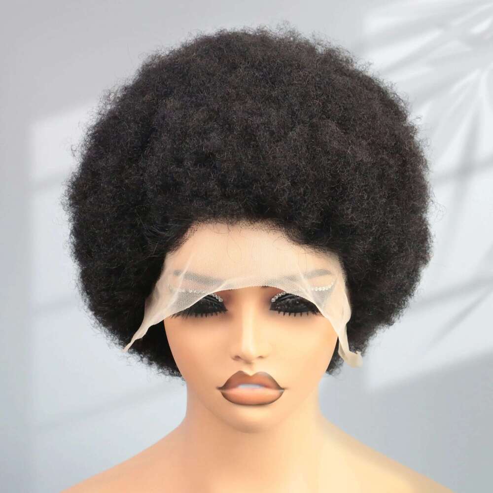 Afro Kinky Curly Human Hair Short Pixie Cut Wigs 13X4 Lace For Women Short Curly Pixie Remy Wig 6 Inch Black Color 180% Density