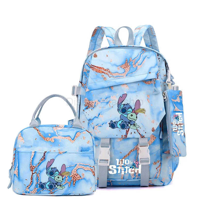 Disney Large Capacity Stitch Backpack Pencil Case Foldable Insulated Cooler Lunch Bag Schoolbag Set Casual Daypack For Daily UseXJ250515
