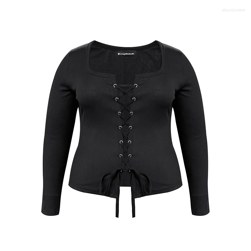 Shirt LW Womens Sexy Plus Size T-shirts 2025 Spring Long Sleeve Square Collar Fashion Bandage Bodycon Large Tees Tops Women