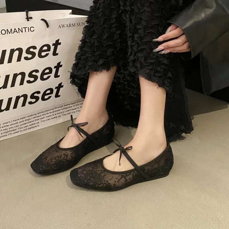 2025New Summer Ballet Flats Fashion Bow Women Slip on Sweet Hollow Flat Shoes Female