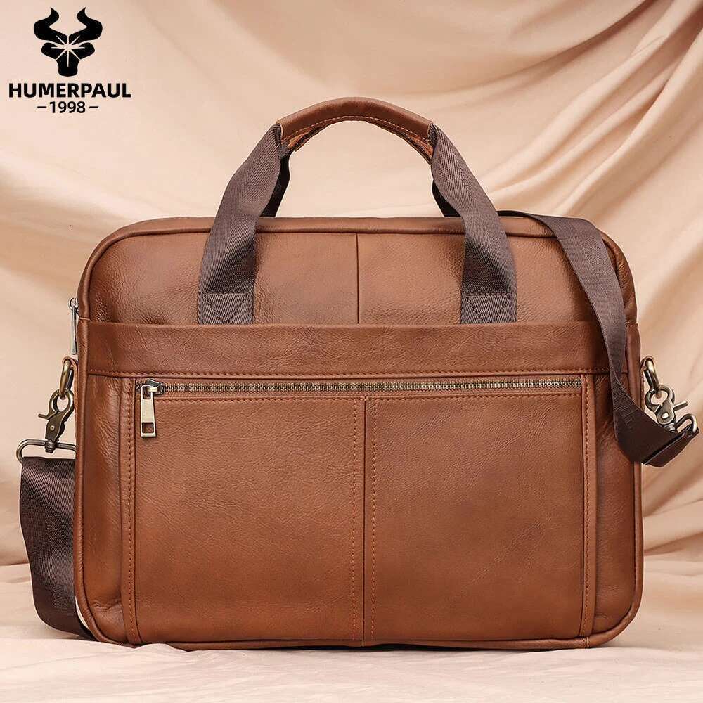 HUMERPAUL Briefcase Men Genuine Leather Shoulder Messenger Bags Business Computer For Work Travel Male Totes Bag Quality