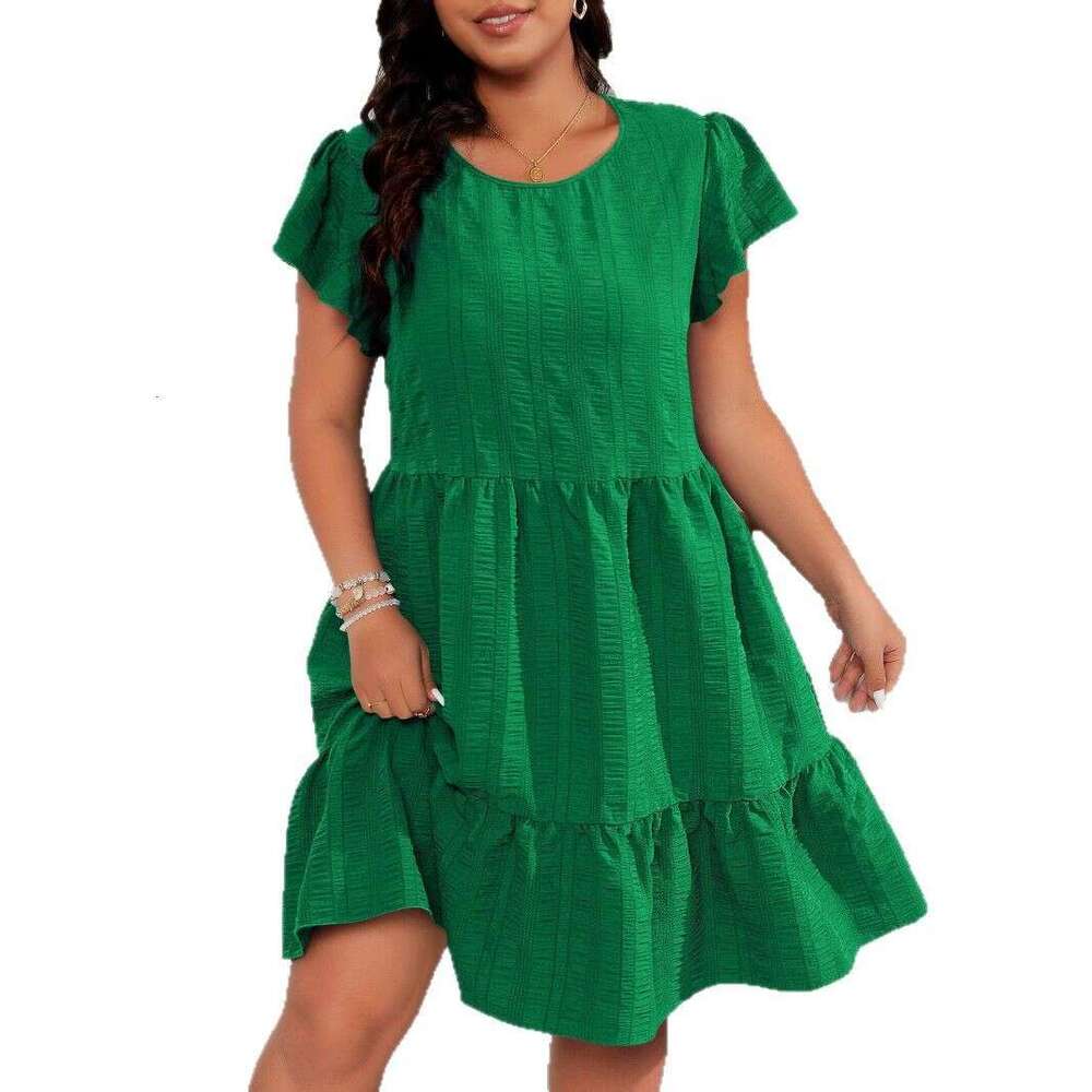 Plus Size Tender Womens Dress Womandress Bodysuit Women Dresses Vestidos De Noche Large Round Neck Ruffle Sleeves Waist Cinching Vacation Casual Tempe