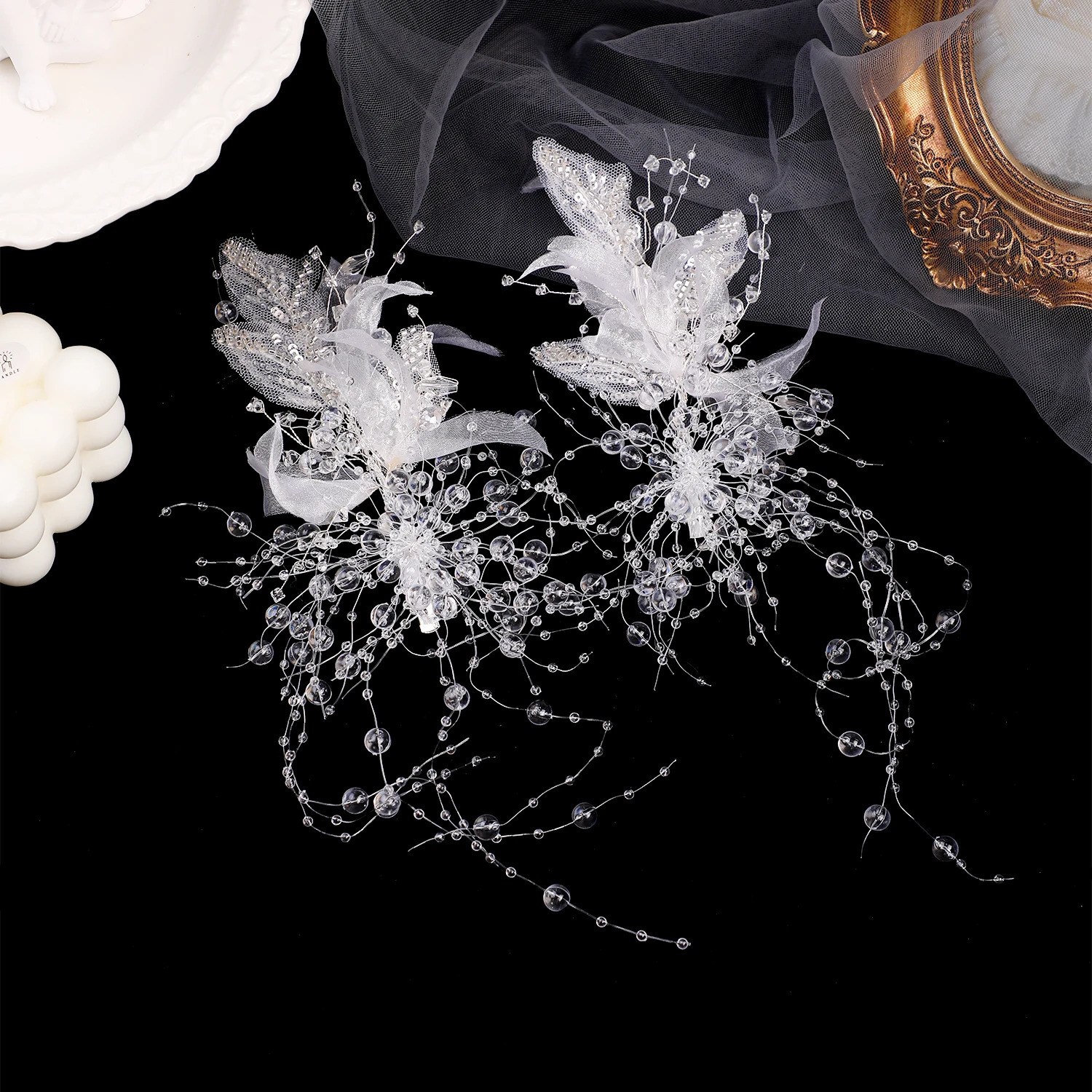 2Pcs Fashion Handmade Veil Beads Hairgrips For Women Bride Wedding Clips Hair Accessories Jewelry Party Gift 250509