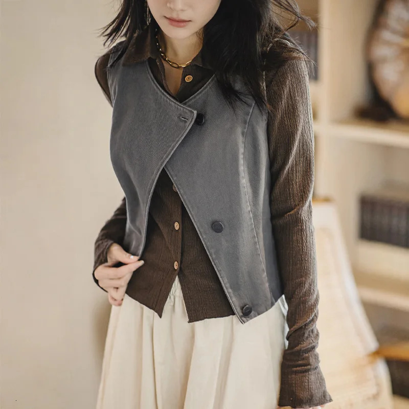 Maden Casual Sleeveless Cardigan Vest Womens Spring and Summer Vintage Single Breasted Layering Waistcoat Versatile Tank Tops 250506