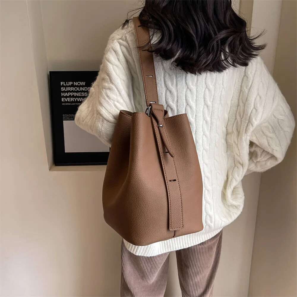 2Pcs/Set Classic Bucket PU Leather Women's Handbag Designer Grocery Bag Female Shoulder Messengerbag Purse Bolsas