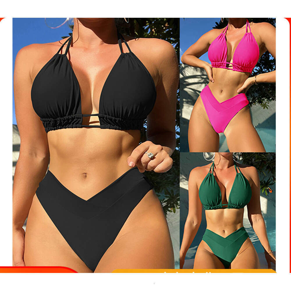 sexy women's split nylon solid color European and American swimsuit wholesale bikini 2025 new casual fashion trend clothing
