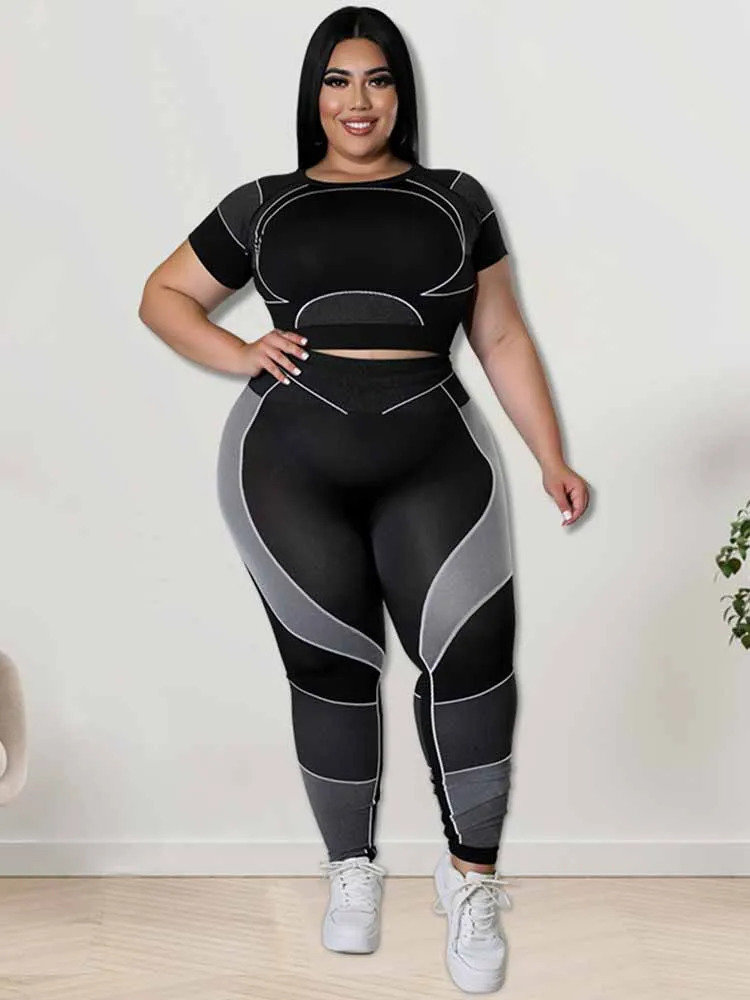 Women Tracksuit 2 Piece Set Plus Size Pants Suit Casual Slimming Leggings Summer Sets Womens Outfits Wholesale Bulk Drop 250514