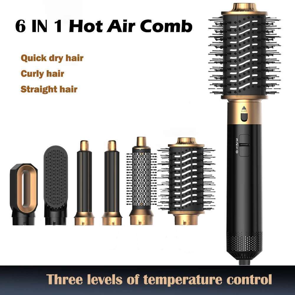 6 in 1 Blow Dryer Brush Versatile Hair Styler Rotating Curling Wand Straightener Ionic Hot Air Comb for Women