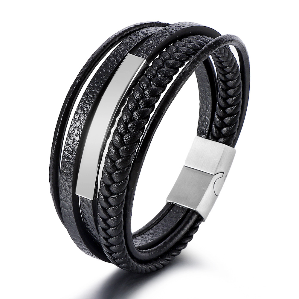 Handmade Multi-layer Braided Leather Bracelet for Men with Stainless Steel Clasp - Ethnic Style Wholesale for Fashion Accessories