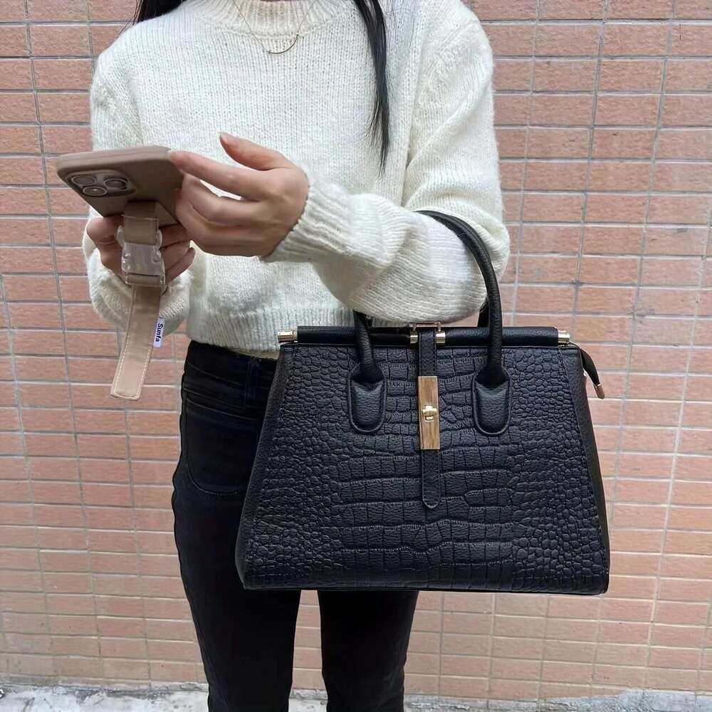 Alligator Print Handbag Stylish Zipper Two-Hand Handle Handbag - Perfect For Work And Office Use