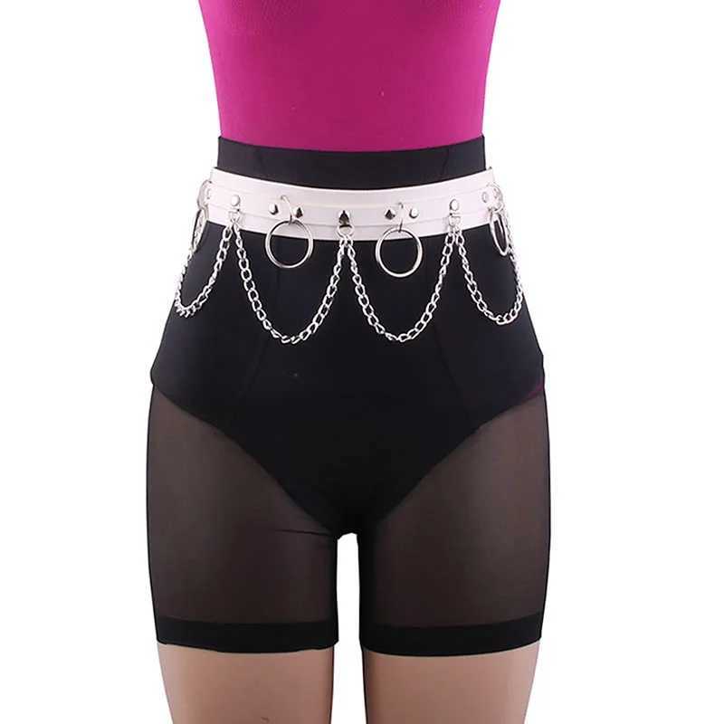 Sexy Women Gothic Hiphop Belt with Chain Harajuku Punk Style Jk Waist Adjustable Disco Dancing Pu Dress Jeans Waist Chain Y250515