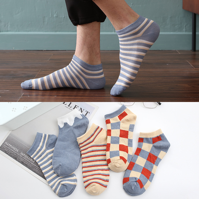V50001 Women's Athletic Socks Retail Wholesale Thin Spring and Summer Short for Young People Aged 16-40 Striped and Checkered