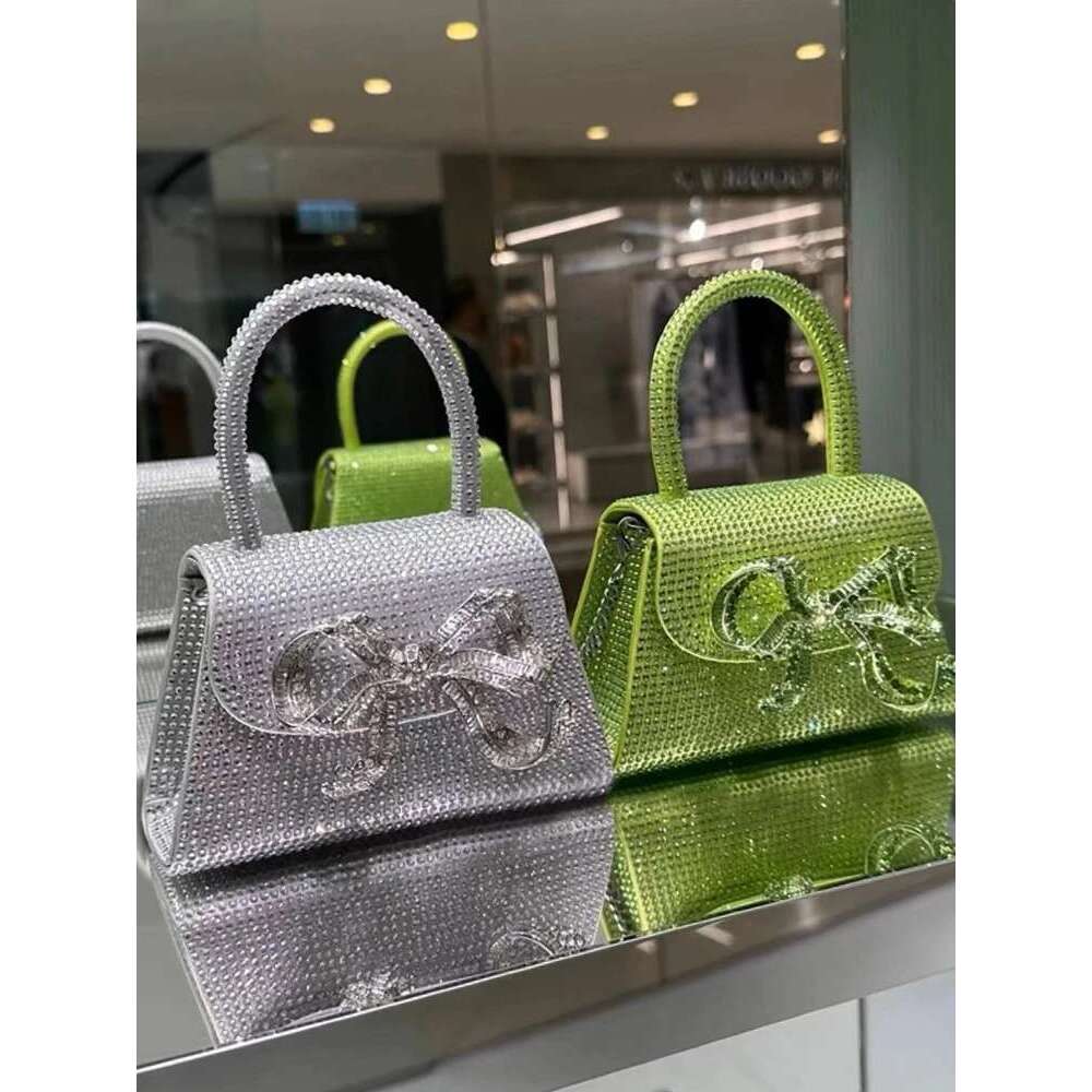 Fashion Rhinestone Bow Handbags Women New Elegant Boutique Glittering Sequin Crossbody Bags Ladies Sier Purse High Quality