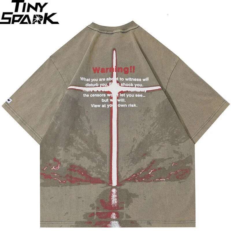Men Streetwear Hip Hop Cross Letter Graphic Hipster T Shirt Black Haruku 2025 Loose Tshirt Cotton Tops Tees Unisex