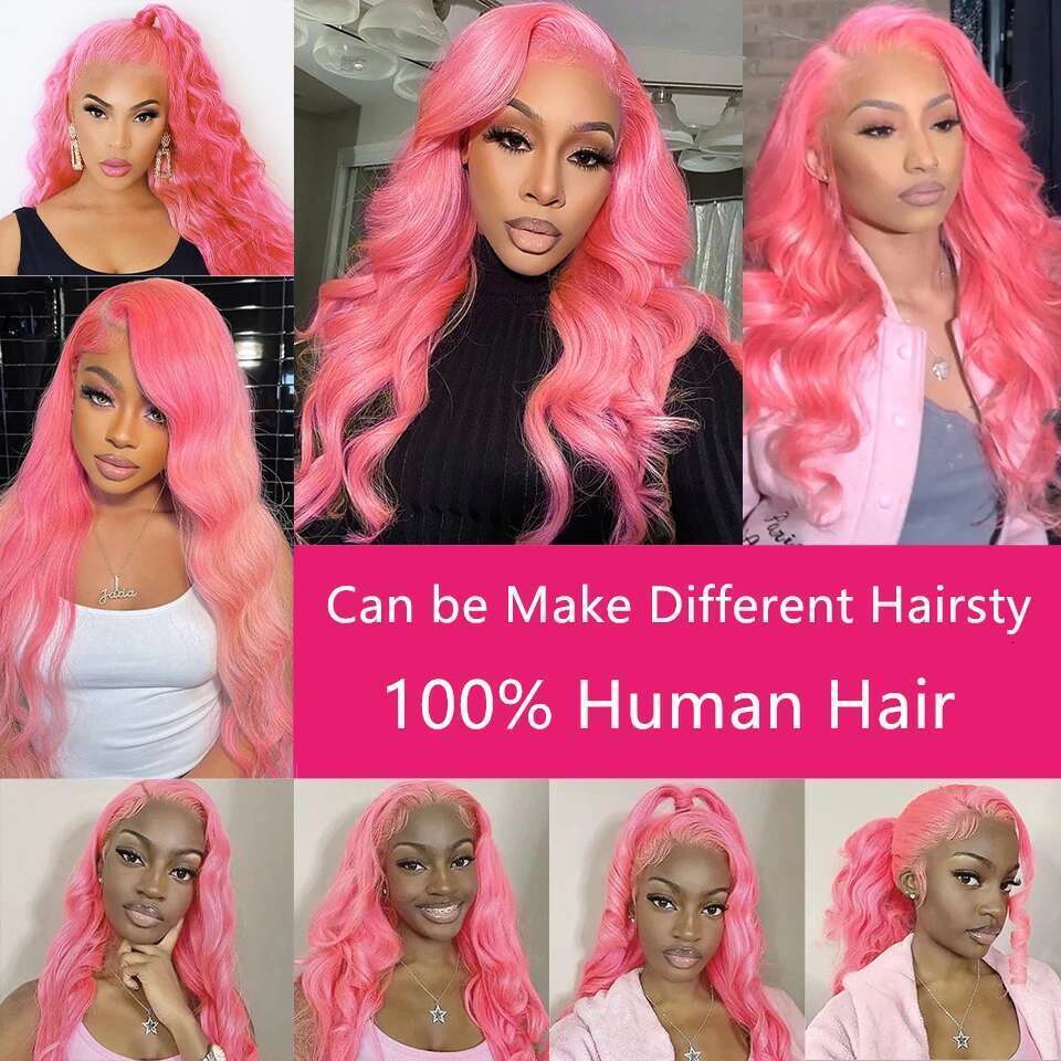 30 36 Inch 13x4 Front Wig Human Hair Body Wave 13x6 Hd Lace Frontal for Women Light Pink Colored Wigs Pre Plucked
