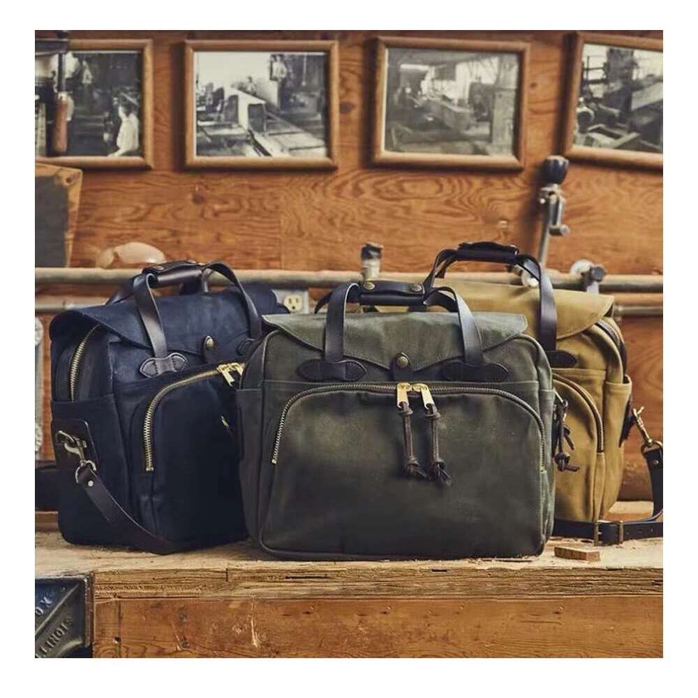 tailor brando 70258 heavy 22oz canvas saddle leather shoulder strap ykk pure copper zipper crossbody business laptop bag