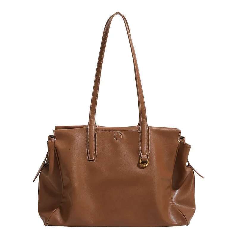 Women's Vintage Large Capacity Leather Travel Commuter Business Single Shoulder Celebrity Style Hand Feel Bag