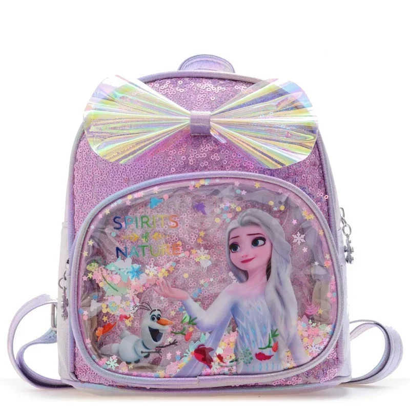 Disney Sequins Frozen Elsa Anna Backpack Fashion Glitter School Book Bag Girls Kawaii PU Leather Travel Backpack Christmas GiftsXJ250515