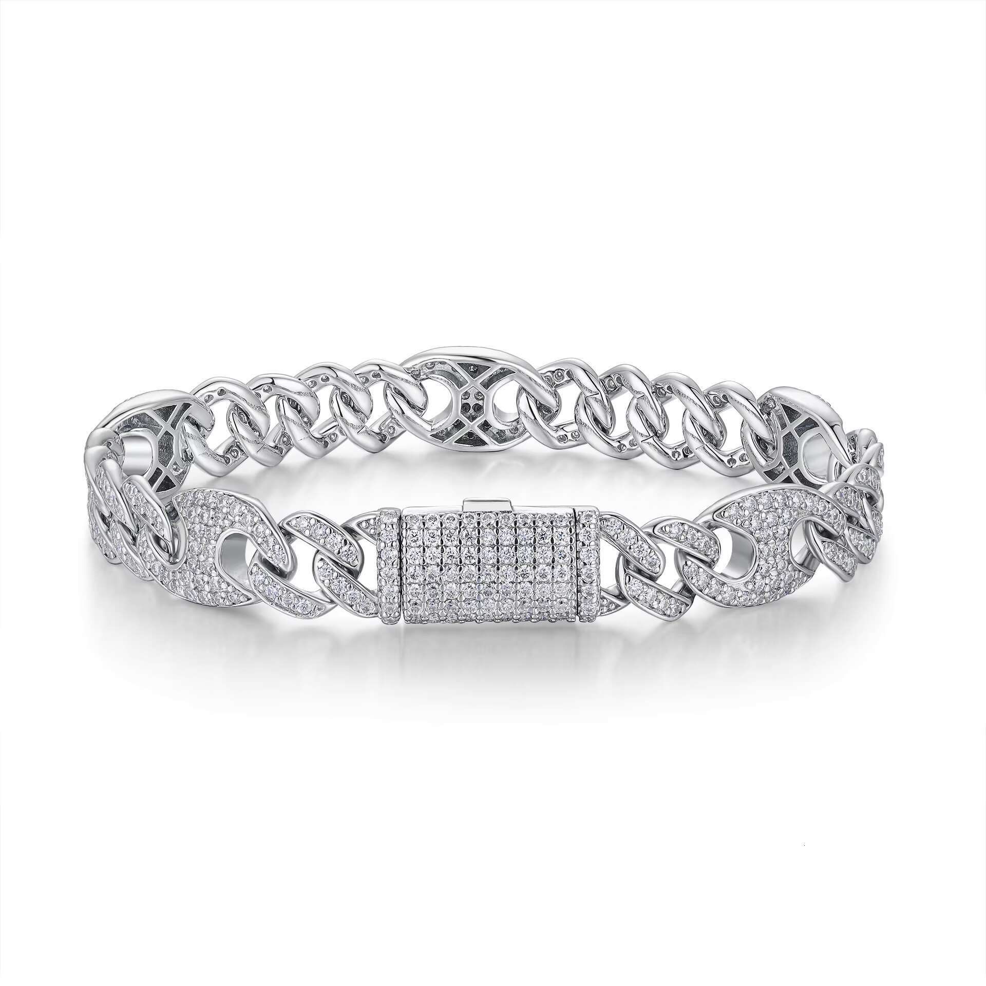 De Iced Out VVS1 Link Sterling Sier Bracelets Pig Nose Design Moissanite Cuban Bracelet