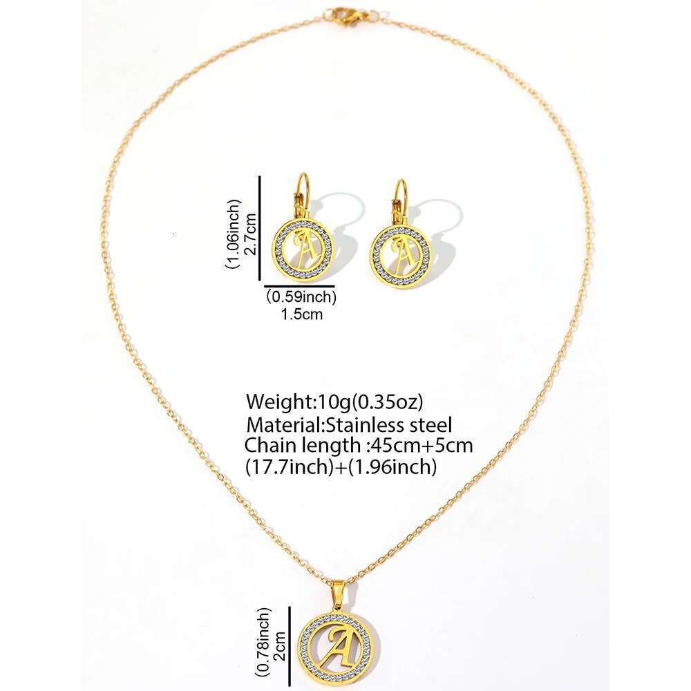 Stainless Steel Simple Classic Zircon Hollow 26 Letters Design Set For Women Jewelry Banquet Gift New In