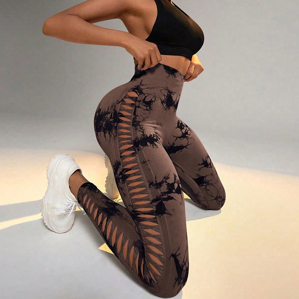New style sports breathable quick-drying tight high waist hip lifting fitness trousers side hollow tie-dye yoga pants for women