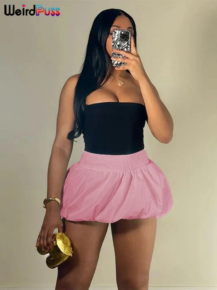 Weird Puss Casual Solid Skirts Women Y2K Summer Trend Simple Pleats Midnight Waistband Wild Party Prom Streetwear Mini Bottoms 250515