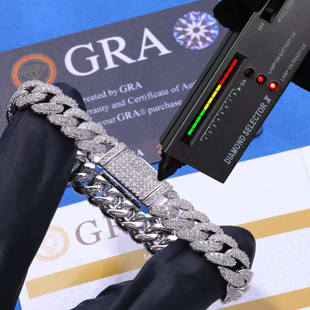 Personality 10mm S925 Silver VVS D Colour Moissanite Bracelet Hip Hop Bubble Miami Iced Out Tennis Bracelet Cuban Chain for Men