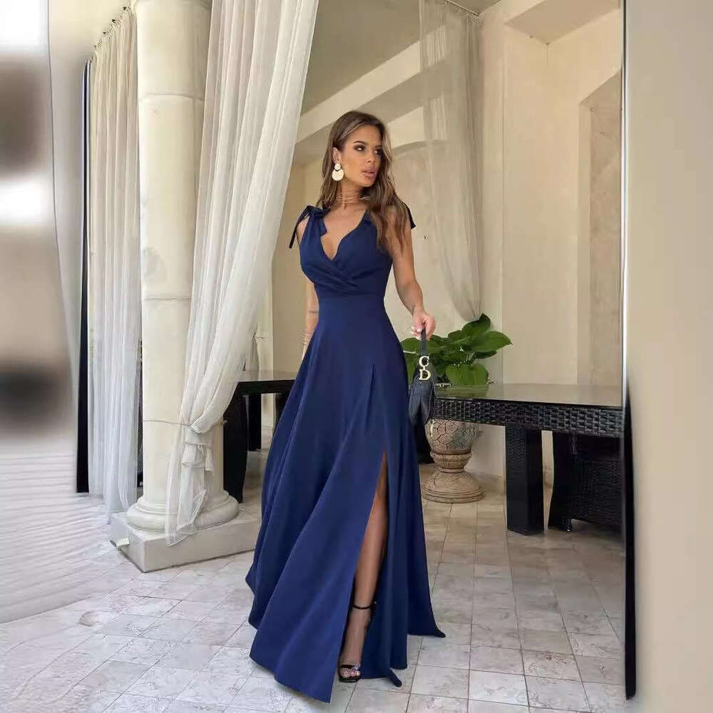 White Dress Maxi Dress Women's Clothing Summer Solid Color Extended Evening Dress KQ