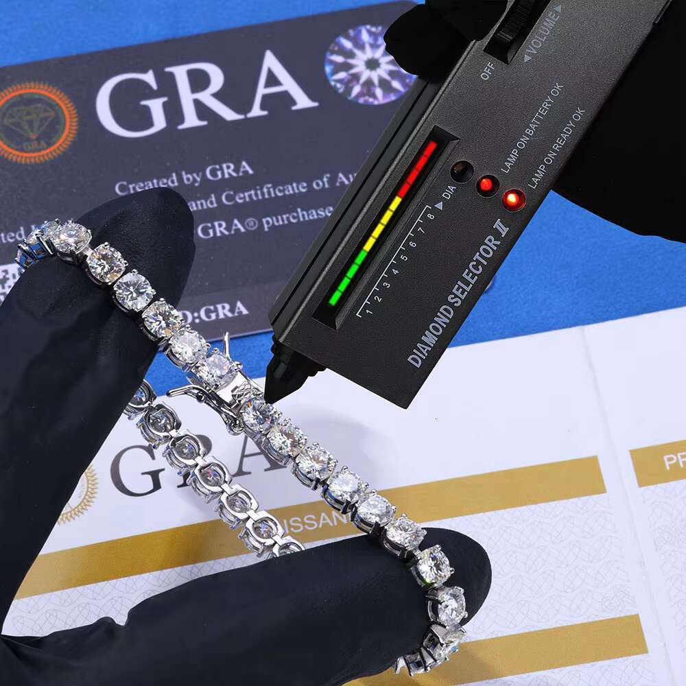 NUOYA Pass Diamond Tester Moissanite Tennis Chain Iced Out Round Brilliant Cut 925 Silver Tennis Chain Necklace Women Jewelry