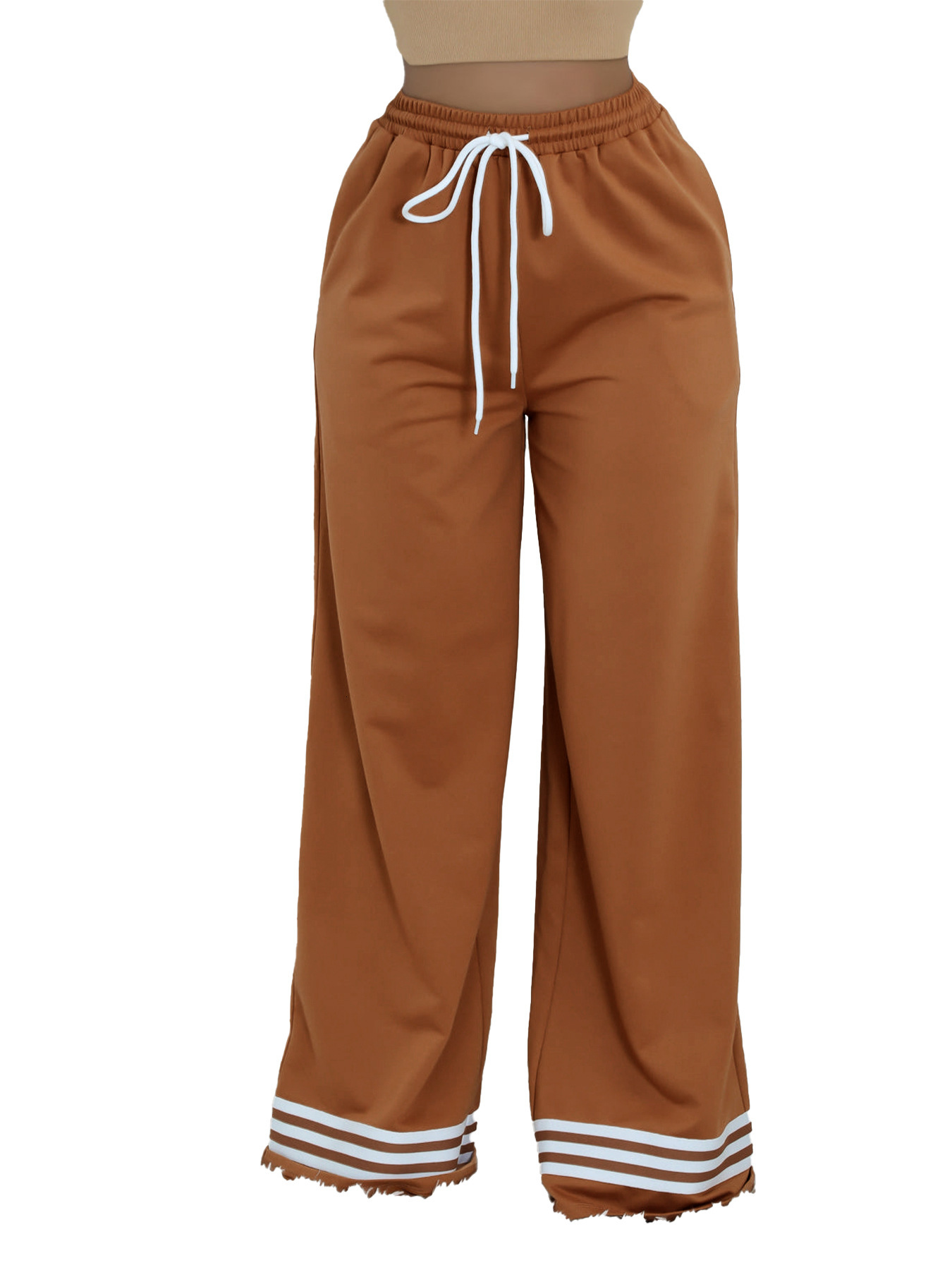 HR24052 casual womens loose fit striped contrasting pocket wide leg pants long pants