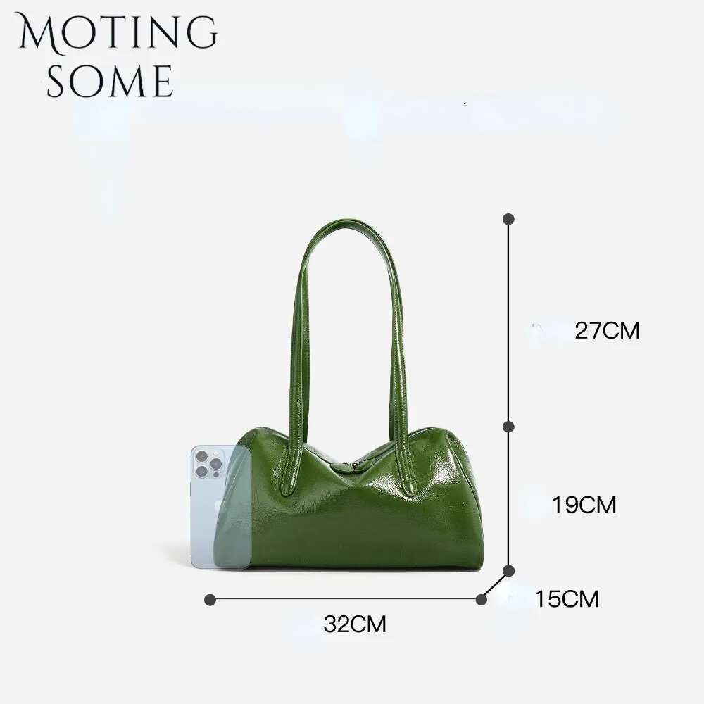 Motingsome Green Bags Retro Women Bag Oil Wax Cowhide Leather Handbag Vintage Boston Pillow Lady Daily Purses 2024