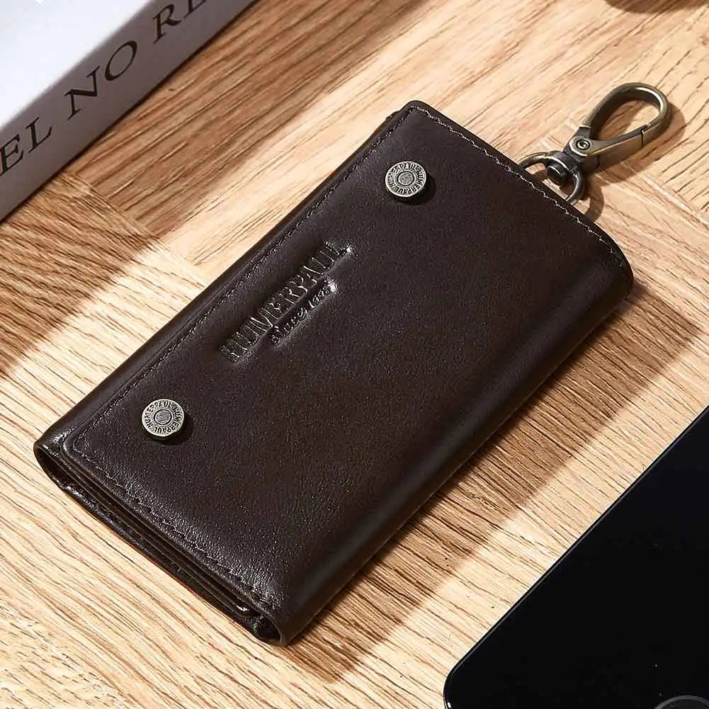 KAVIS Genuine Leather Key Wallet for Men Portable Car Key Puuch Bag Vintage Card Holder Case Zipper Coin Pocket Moeny Bag 250515
