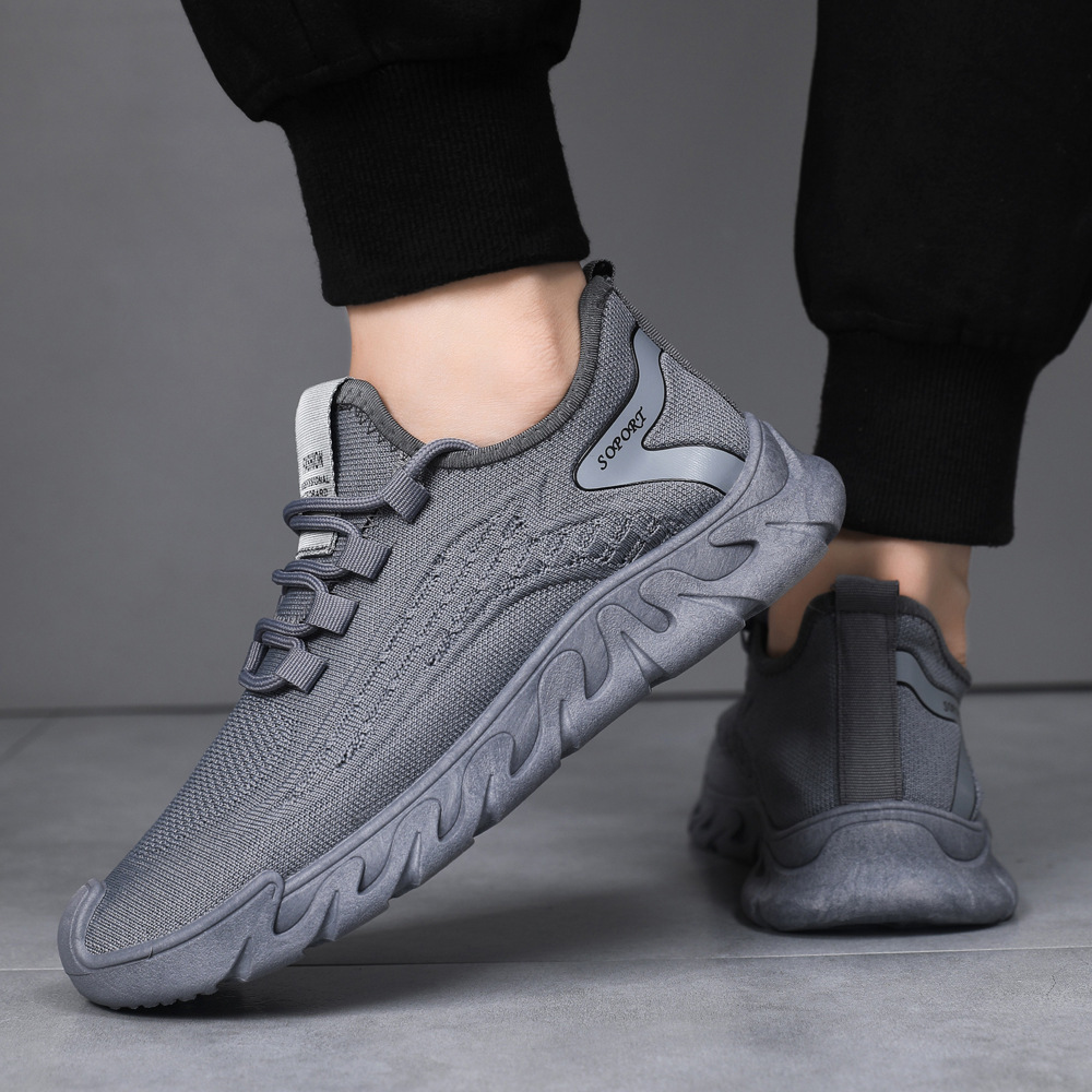 Men's 2025 new low cut soft soled single shoe solid color versatile fly woven mesh casual men's sports shoes