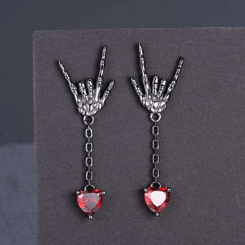 New Gothic punk hip-hop personality style heart red cool and bright dark earring earrings