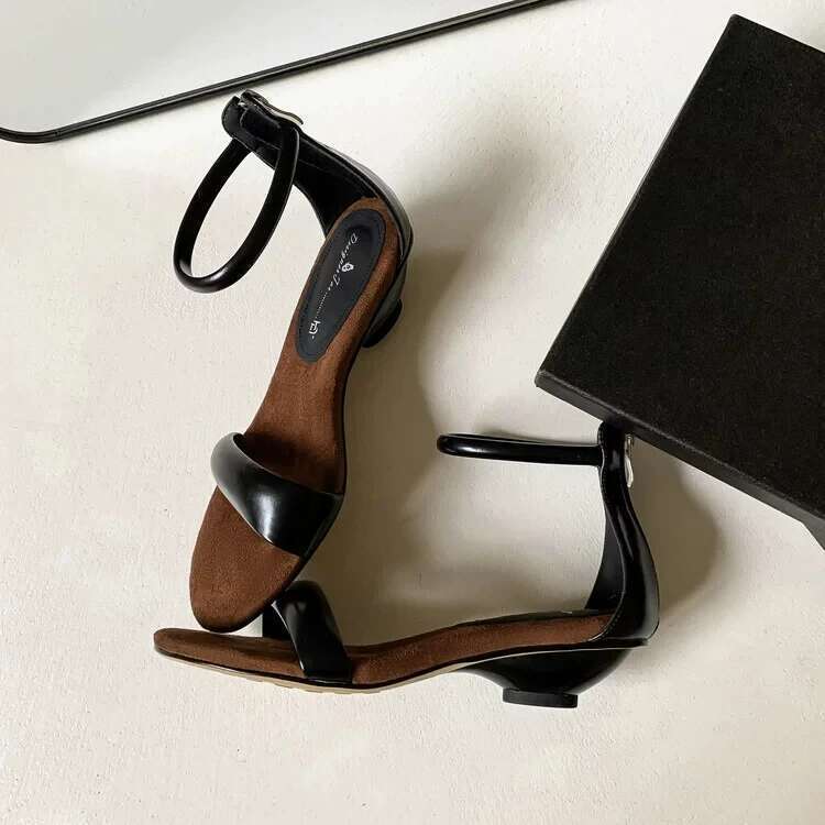 2025 New Suede Female Open Toe Black Leather Soft Flat Shoes Ladies Casual Cover Heel Party Sandals